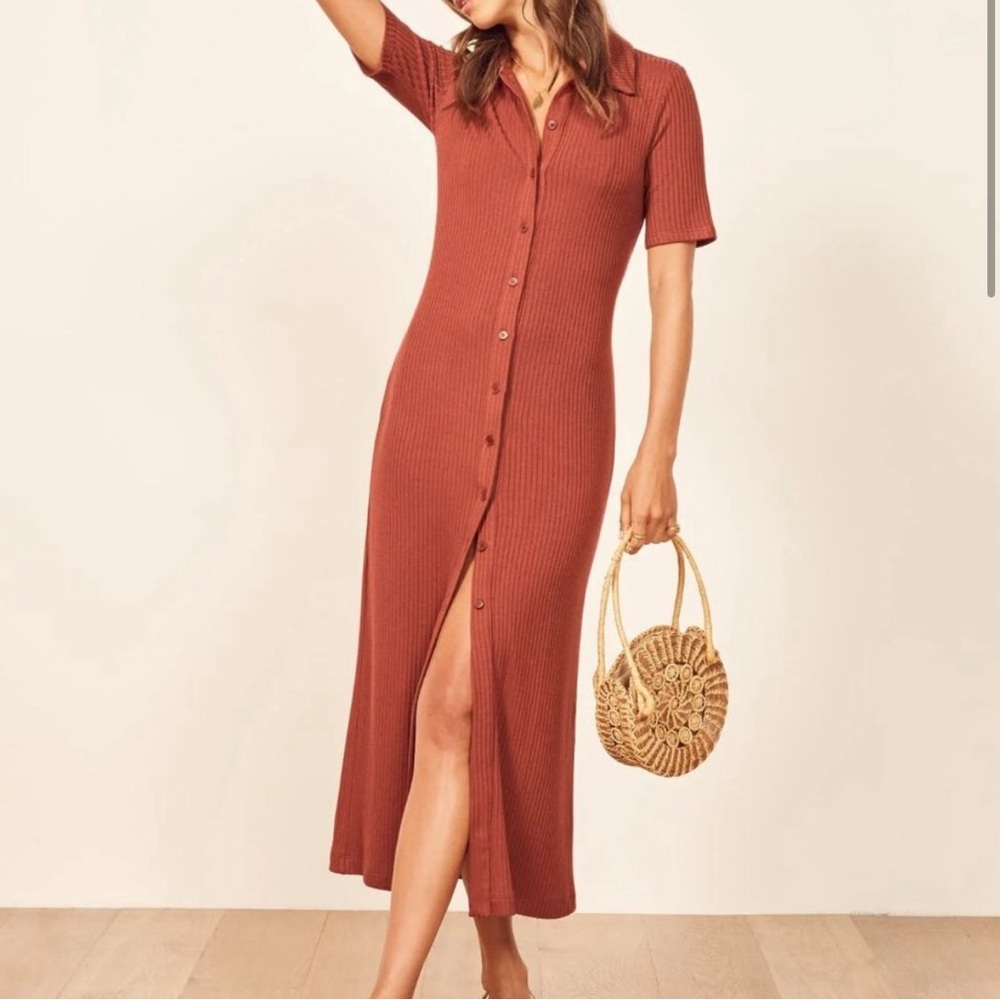 Reformation Jeans Ribbed Button Down Midi Betty Dress Size XS